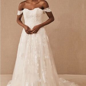 BHLDN Off-Shoulder Lace Wedding Dress - White